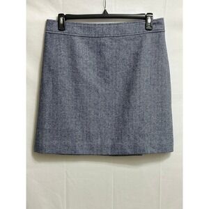 J.Crew Womens Herringbone Wool Blend Mini Skirt Navy Blue White Size 14